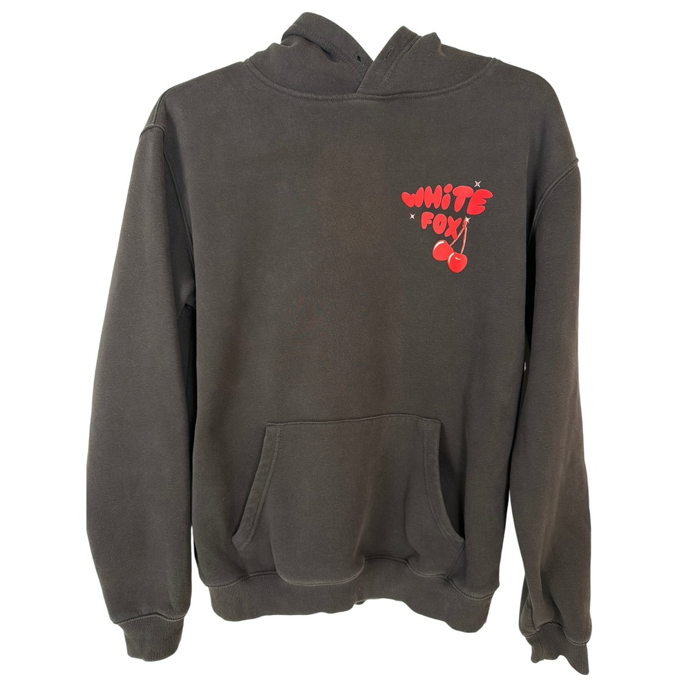 White Fox Cherry Bomb Hoodie Women S/M Charcoal Graphic Oversized Pullover